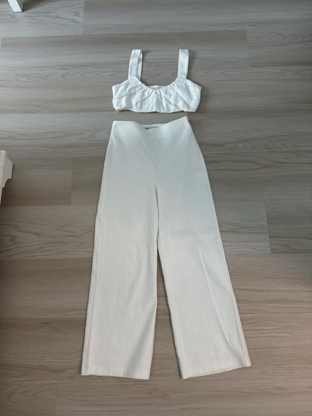 Zara Cream Wide-Leg Pant Set